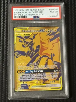 PSA 8 2021 Pokemon PIKACHU & ZEKROM GX Tag Team #SM248 Black Star Promo - Image 1