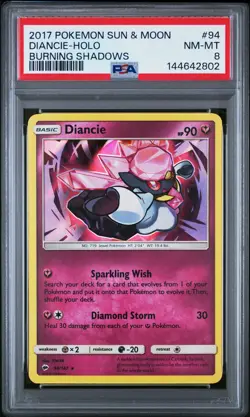 2017 POKEMON SUN & MOON BURNING SHADOWS #94 DIANCIE-HOLO PSA 8 - Image 1
