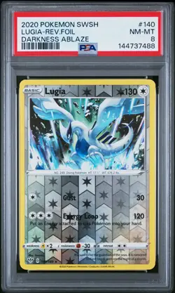 2020 POKEMON SWORD & SHIELD DARKNESS ABLAZE #140 LUGIA-REVERSE FOIL PSA 8 - Image 1