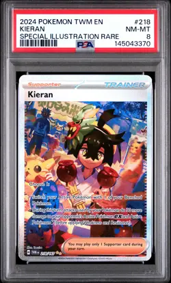 2024 POKEMON TWM EN-TWILIGHT MASQUERADE SPECIAL ILLUSTRATION RARE KIERAN PSA 8 - Image 1
