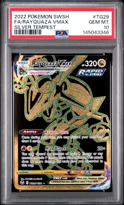 2022 POKEMON SWORD & SHIELD SILVER TEMPEST #TG29 FULL ART/RAYQUAZA VMAX PSA 10 - Image 1