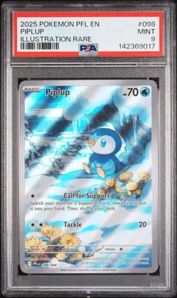 2025 POKEMON PFL EN-PHANTASMAL FLAMES ILLUSTRATION RARE #098 PIPLUP PSA 9 - Image 1