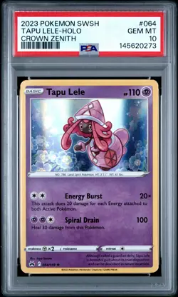2023 POKEMON SWORD & SHIELD CROWN ZENITH #064 TAPU LELE-HOLO PSA 10 - Image 1