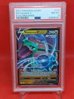 2021 POKEMON SWORD & SHIELD EVOLVING SKIES #110 RAYQUAZA V PSA 8 - Image 1