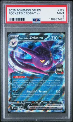 2025 POKEMON DRI EN-DESTINED RIVALS #122 TEAM ROCKET'S CROBAT EX PSA 9 - Image 1