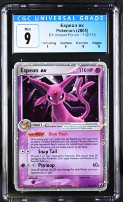 Pokemon 2005 Espeon ex Unseen Forces 102/115 Holo CGC 9 (not psa) - Image 1
