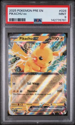 2025 POKEMON PRE EN-PRISMATIC EVOLUTIONS #028 PIKACHU EX PSA 9 - Image 1