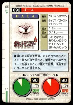 Gastly NO. 092 Red Bandai Carddass Series 1-2 R Pokemon Japanese ~ HP - Image 2