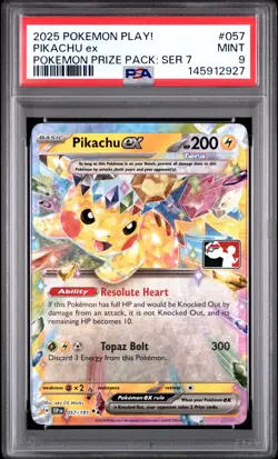 2025 POKEMON PLAY! POKEMON PRIZE PACK: SERIES 7 #057 PIKACHU EX PSA 9 - Image 1