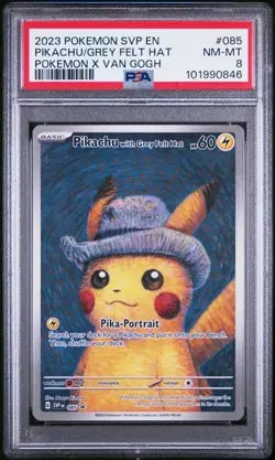 Pokemon Pikachu with Grey Felt Hat Van Gogh Full Art Promo SVP EN 085 PSA 8 - Image 1