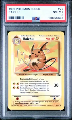 1999 POKEMON FOSSIL #29 RAICHU PSA 8 - Image 1