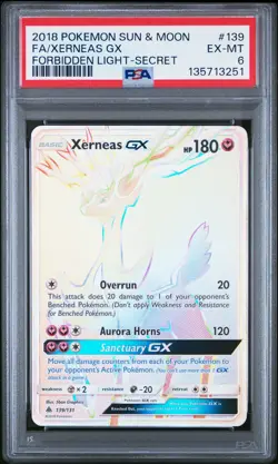 2018 POKEMON SUN & MOON FORBIDDEN LIGHT SECRET #139 FULL ART/XERNEAS GX PSA 6 - Image 1