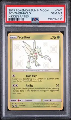 2019 POKEMON SUN & MOON HIDDEN FATES #SV1 SCYTHER-HOLO PSA 10 - Image 1