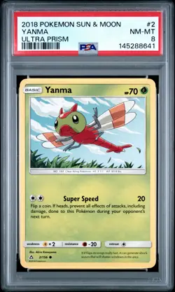 2018 POKEMON SUN & MOON ULTRA PRISM #2 YANMA PSA 8 - Image 1