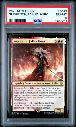 2025 MTG FINAL FANTASY COMMANDER #0092 SEPHIROTH, FALLEN HERO PSA 8 - Image 1