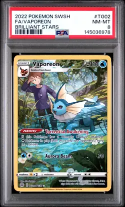 2022 POKEMON SWORD & SHIELD BRILLIANT STARS #TG02 FULL ART/VAPOREON PSA 8 - Image 1