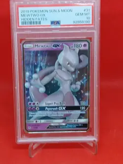 2019 POKEMON SUN & MOON HIDDEN FATES #31 MEWTWO GX PSA 10 - Image 1