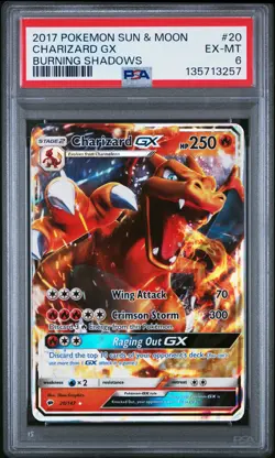 2017 POKEMON SUN & MOON BURNING SHADOWS #20 CHARIZARD GX PSA 6 - Image 1