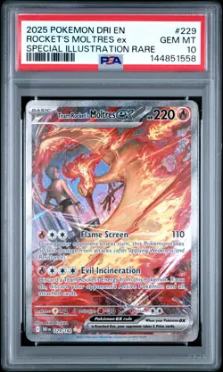2025 POKEMON DRI EN-DESTINED RIVALS #229 TEAM ROCKET'S MOLTRES EX PSA 10 - Image 1