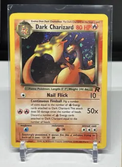 2000 Pokemon Team Rocket Dark Charizard 4/82 Holo Rare WOTC Unlimited LP - Swirl - Image 1