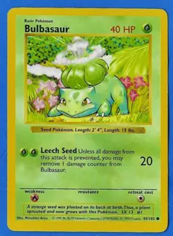 1999 Wizards Pokemon Base Set Shadowless Bulbasaur 44/102 Non-Holo NM+ Unlimited - Image 3