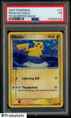 2007 Pokemon P5-Inverted Back #12 Pikachu Holo PSA 1 PR - Image 1
