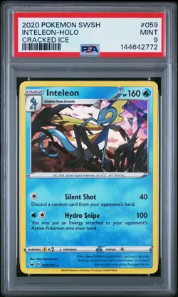 2020 POKEMON SWORD & SHIELD CRACKED ICE #059 INTELEON-HOLO PSA 9 - Image 1