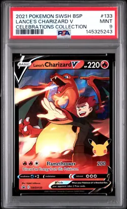 2021 POKEMON SWSH BLACK STAR PROMO CELEBRATIONS COLL LANCE'S CHARIZARD V PSA 9 - Image 1