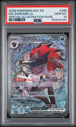 2026 POKEMON ASCENDED HEROES SPECIAL ILLUSTRATION RARE N'S ZOROARK EX PSA 10 - Image 1