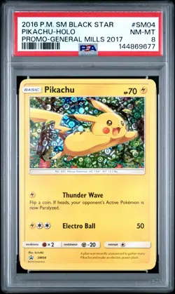 144869677 Pikachu 2016 Pokemon Sun Moon General Mills Promo #SM04 Holo PSA 8 - Image 1