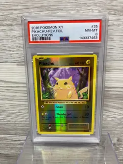 2016 POKEMON XY EVOLUTIONS #35 PIKACHU-REVERSE FOIL PSA 8 - Image 1