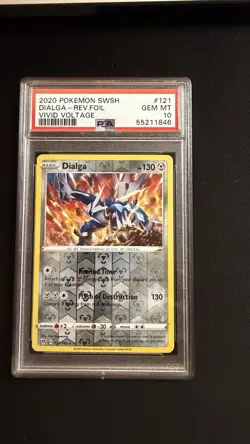 2020 Pokemon SWSH Vivid Voltage 121 Dialga Reverse Holo PSA 10 NM Rare Card Foil - Image 1