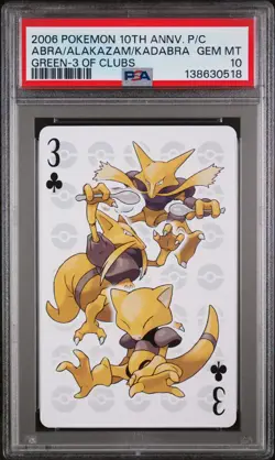 2006 POKEMON CENTER 10TH ANNIVERSARY 3 OF CLUBS ABRA/ALAKAZAM/KADABRA PSA 10 - Image 1