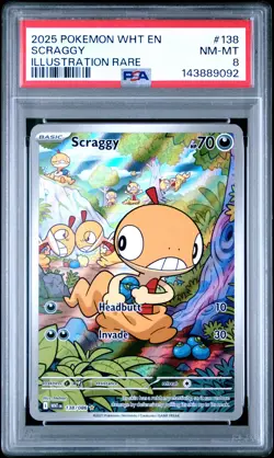 2025 POKEMON WHT EN-WHITE FLARE ILLUSTRATION RARE #138 SCRAGGY PSA 8 - Image 1