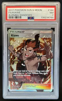 2017 Pokemon SM Burning Shadows Kiawe #144/147 PSA 7 - Image 1