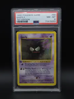 Pokemon 1999 Base Set 1st Edition SHADOWLESS GASTLY #50/102 PSA 8 NM - Image 1