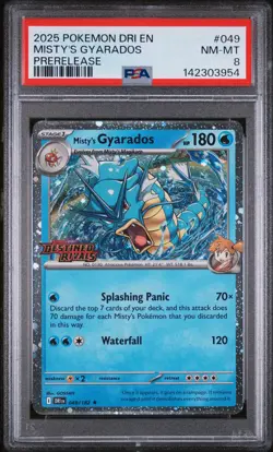 2025 POKEMON DRI EN-DESTINED RIVALS PRERELEASE #049 MISTY'S GYARADOS PSA 8 - Image 1