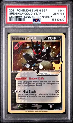 2021 Pokemon SWSH BSP Greninja Gold Star Celebrations ELT Trainer #144 PSA 10 - Image 1