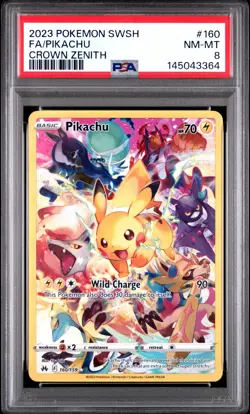 2023 POKEMON SWORD & SHIELD CROWN ZENITH #160 FULL ART/PIKACHU PSA 8 - Image 1