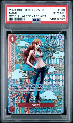 2023 ONE PIECE OP05-AWAKENING OF THE NEW ERA SPECIAL ALTERNATE ART NAMI PSA 10 - Image 1