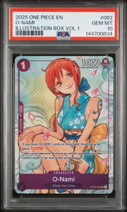 2025 ONE PIECE PROMOS ILLUSTRATION BOX VOL.1 #062 O-NAMI PSA 10 - Image 1