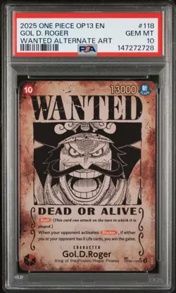 2025 ONE PIECE OP13-CARRYING ON HIS WILL ALT ART #118 GOL D. ROGER PSA 10 - Image 1