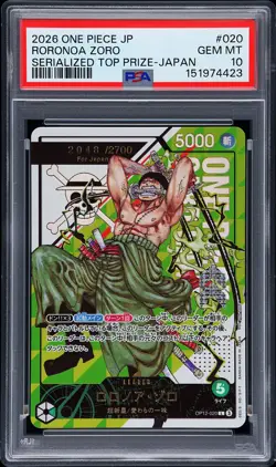 2026 ONE PIECE JPN PROMO SERIALIZED TOP PRIZE RORONOA ZORO 2048/2700 PSA 10 - Image 1