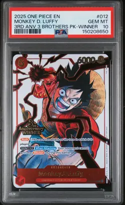 2025 ONE PIECE 3RD ANV TOURNAMENT 3 BROTHERS PACK WINNER MONKEY D. LUFFY PSA 10 - Image 1