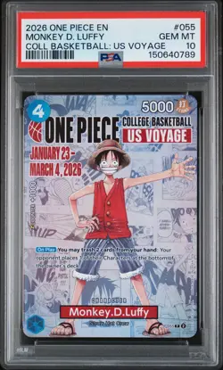 2026 ONE PIECE PROMOS COLLEGE BASKETBALL US VOYAGE MONKEY D. LUFFY PSA 10 - Image 1
