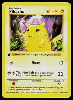 Pokemon Card - Pikachu 1st Edition Base Set Shadowless 58/102 - Image 1