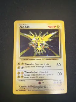 Pokemon TCG Zapdos Base Set Holo Unlimited Rare Card 16/102 - Image 1