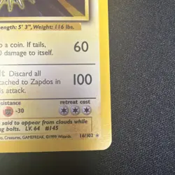 Pokemon TCG Zapdos Base Set Holo Unlimited Rare Card 16/102 - Image 4