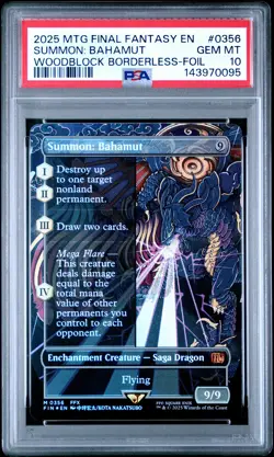 2025 MTG FINAL FANTASY WOODBLOCK BORDERLESS-FOIL #0356 SUMMON: BAHAMUT PSA 10 - Image 1