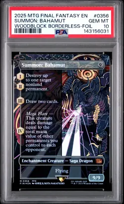 2025 MTG FINAL FANTASY WOODBLOCK BORDERLESS-FOIL #0356 SUMMON: BAHAMUT PSA 10 - Image 1